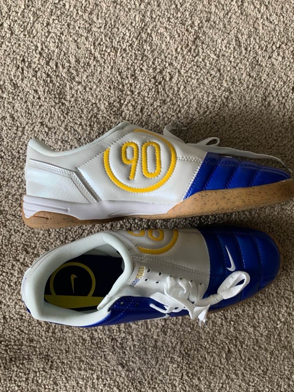 Nike White, Blue & Yellow Indoor Soccer Shoes